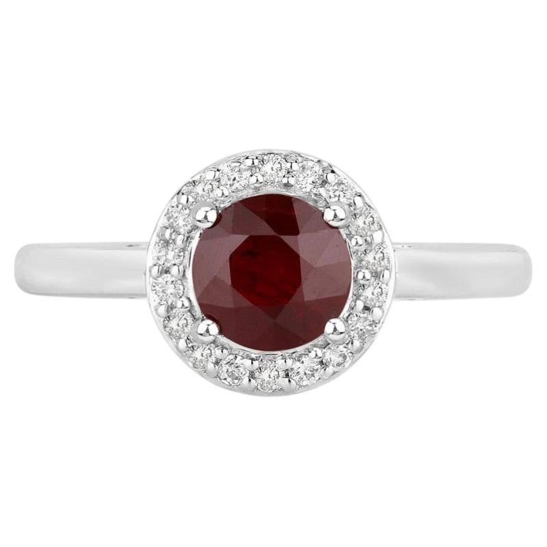 Ruby Ring With Diamonds 1.08 Carats 14K White Gold