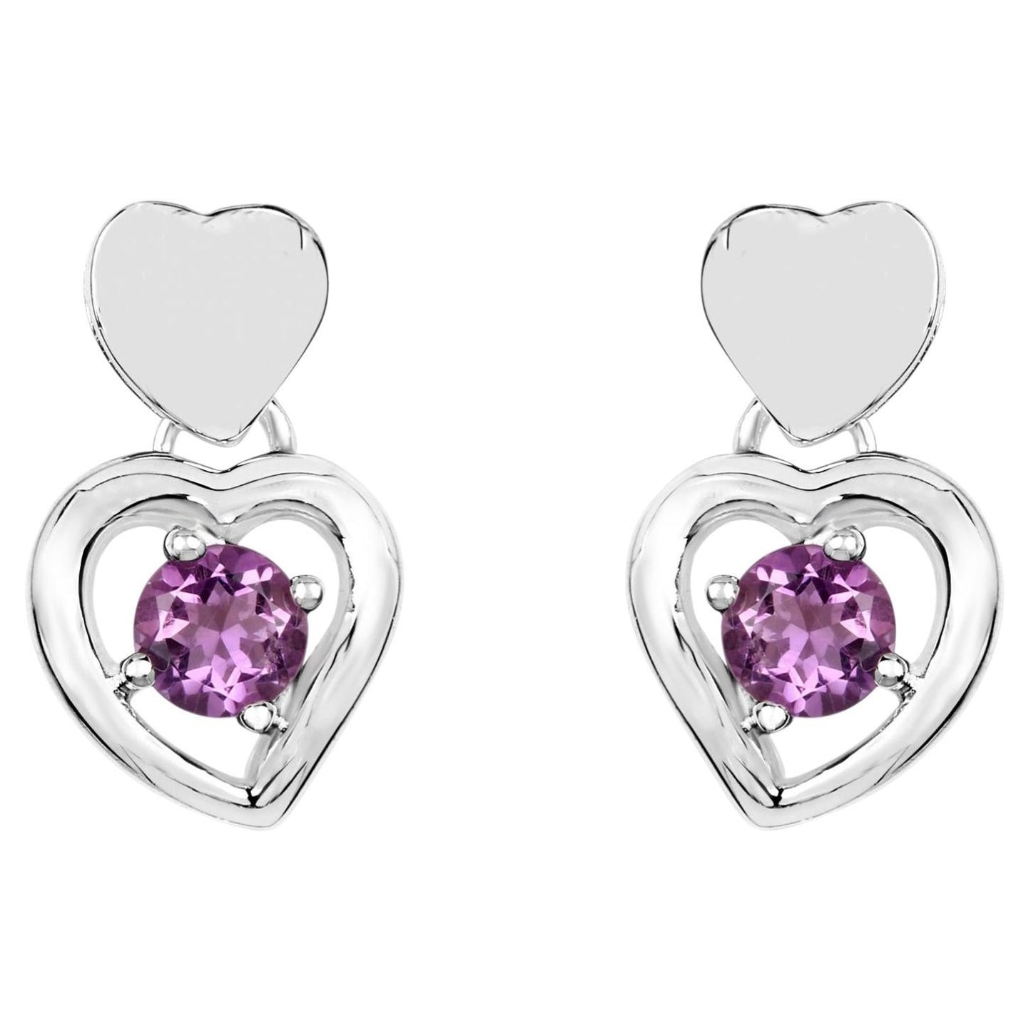 Amethyst Heart Earrings 1.44 Carats Sterling Silver