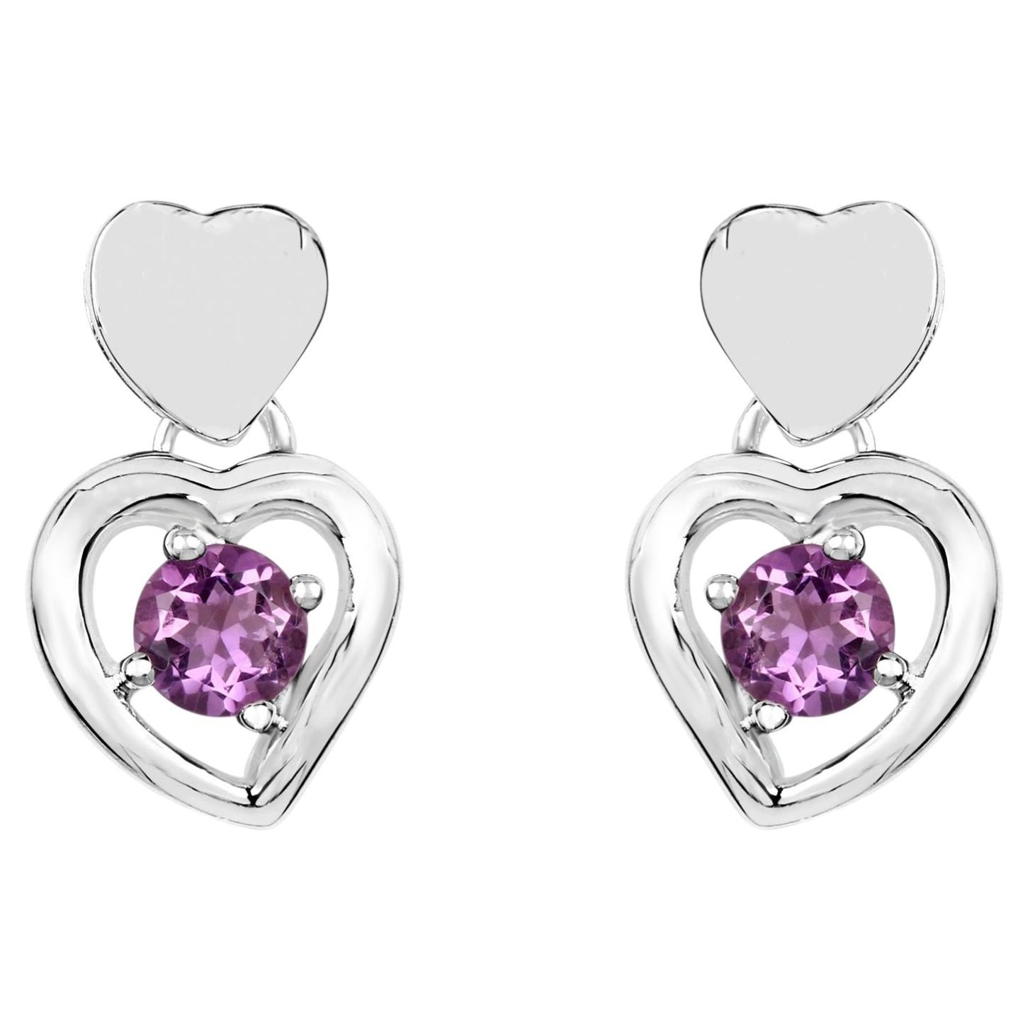 Amethyst Heart Earrings 1.44 Carats Sterling Silver
