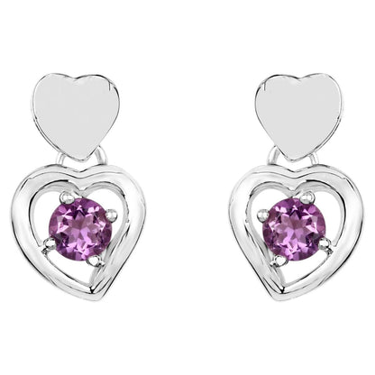 Amethyst Heart Earrings 1.44 Carats Sterling Silver