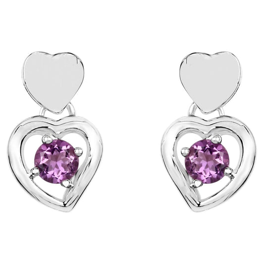 Amethyst Heart Earrings 1.44 Carats Sterling Silver