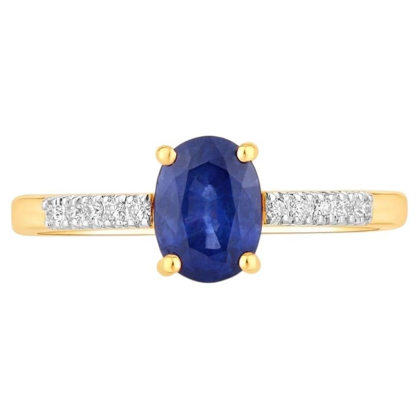 Blue Sapphire Ring With Diamonds 1.18 Carats 18K Yellow Gold