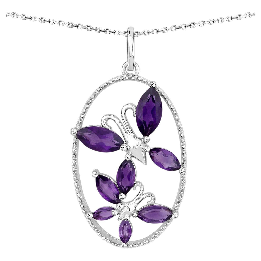 Amethyst Butterfly Pendant 2.06 Carats Sterling Silver