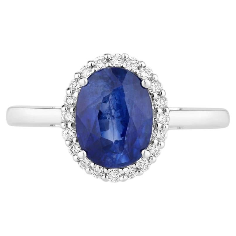 Blue Sapphire Ring With Diamonds 2.54 Carats 18K White Gold