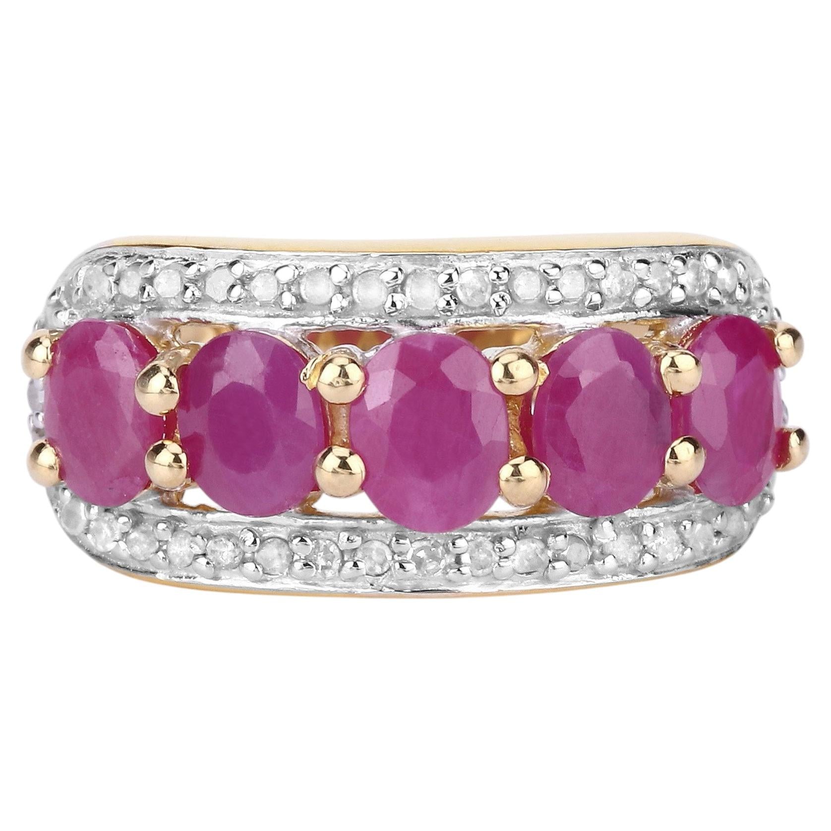 Ruby Ring With Diamonds 1.7 Carats Gold Plated Silver