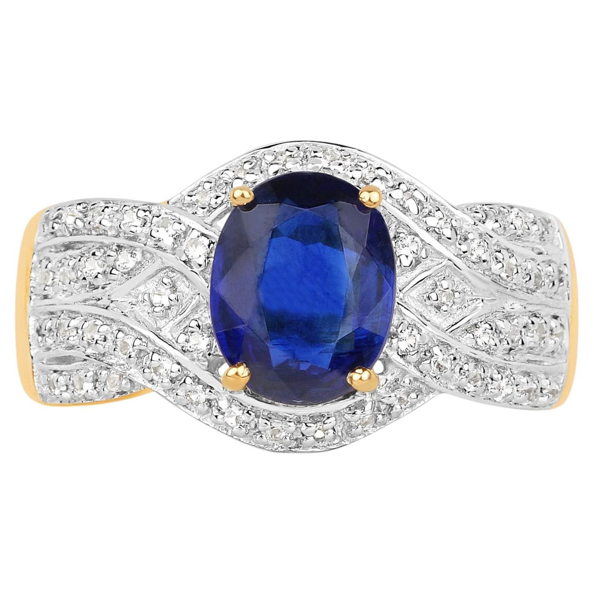 Kyanite Ring With White Topaz 2.52 Carats Gold Plated Silver