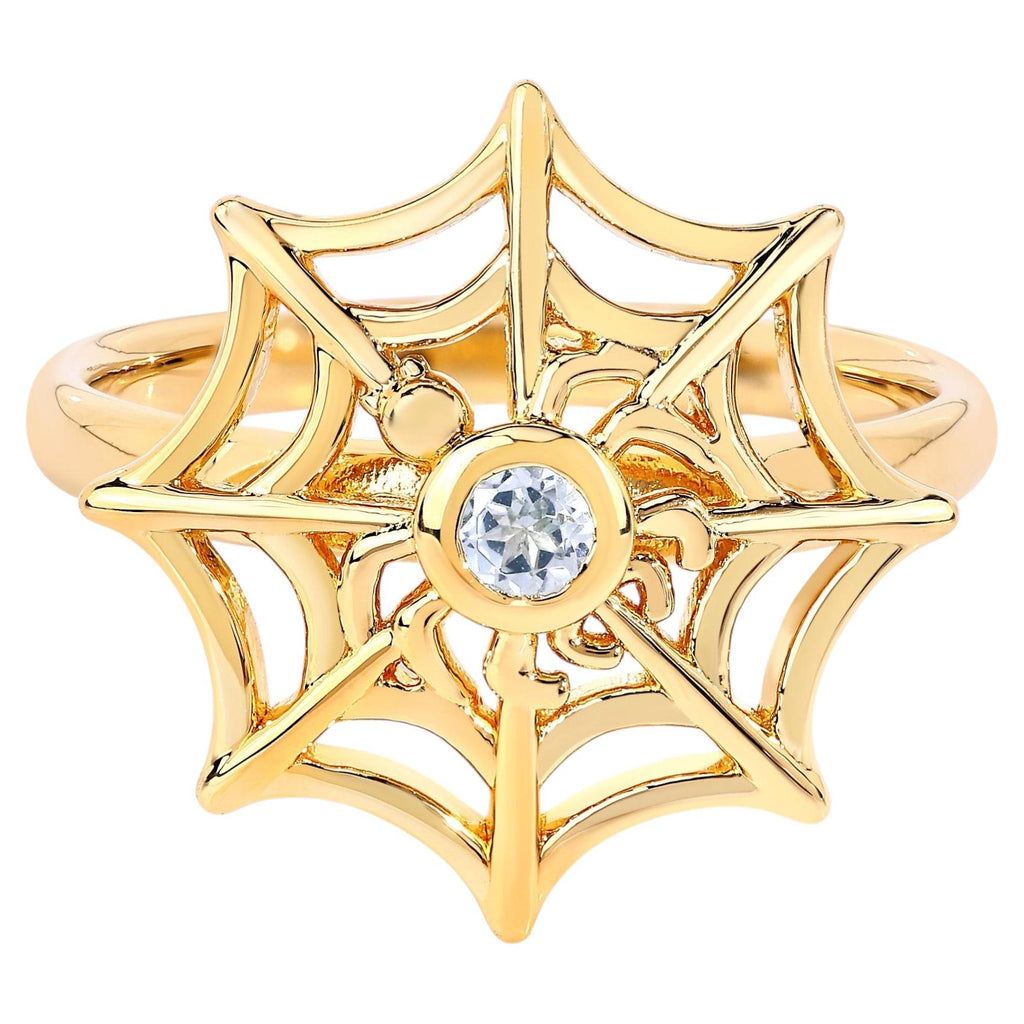 Aquamarine Spider Web Ring 0.08 Carats Gold Plated Silver