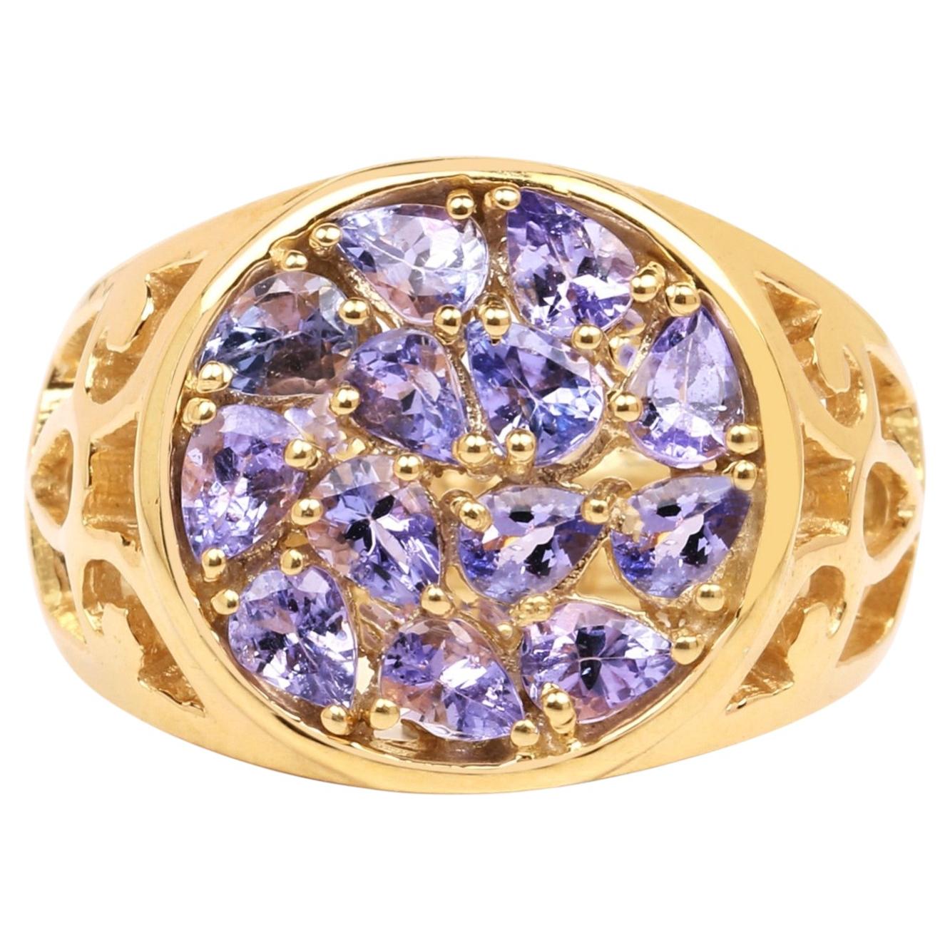Tanzanite Ring 1.8 Carats Gold Plated Silver