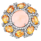 Coral Ring With Spessartite Garnet 7.52 Carats Sterling Silver