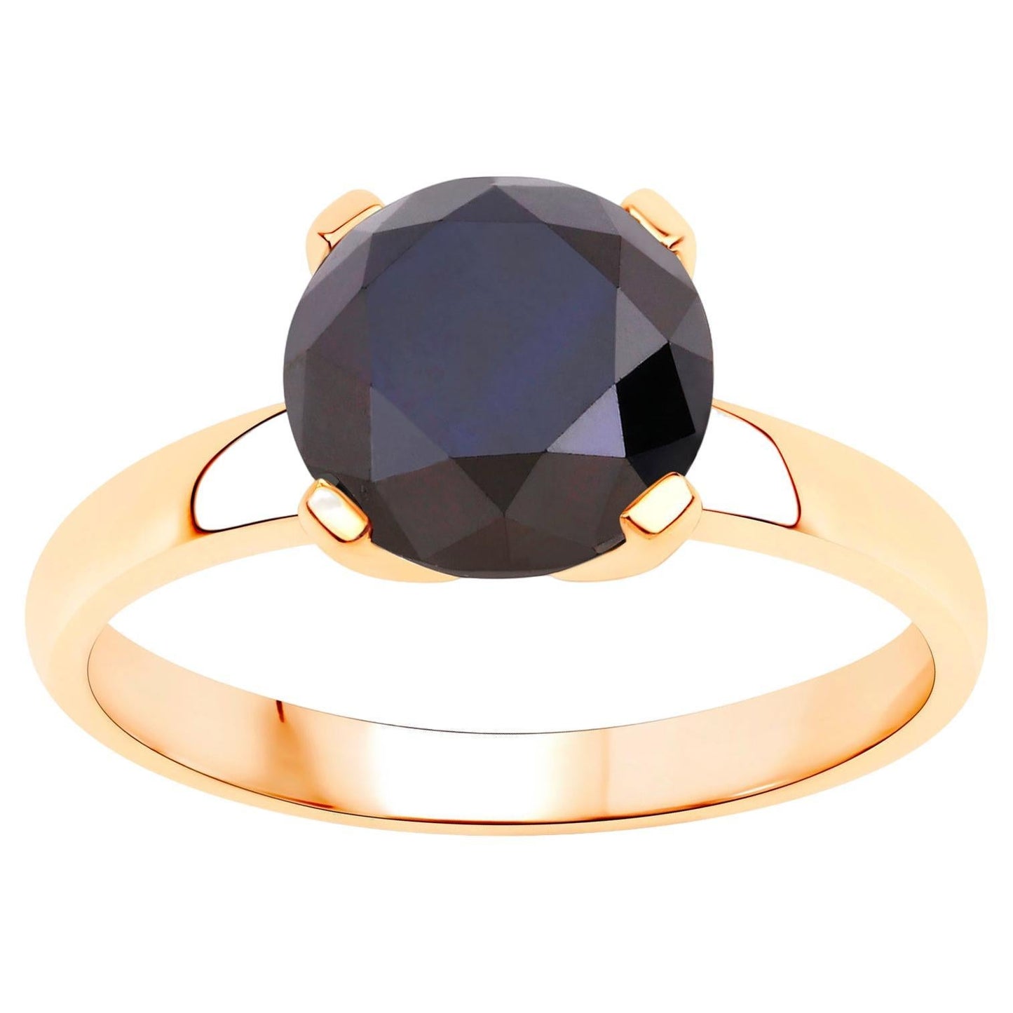 Black Diamond Solitaire Ring 3 Carat 14K Yellow Gold