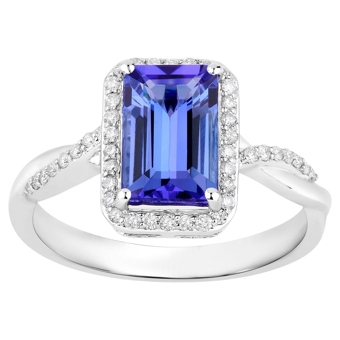 Tanzanite Cocktail Ring Diamond Halo 2.1 Carats Total 14K Gold