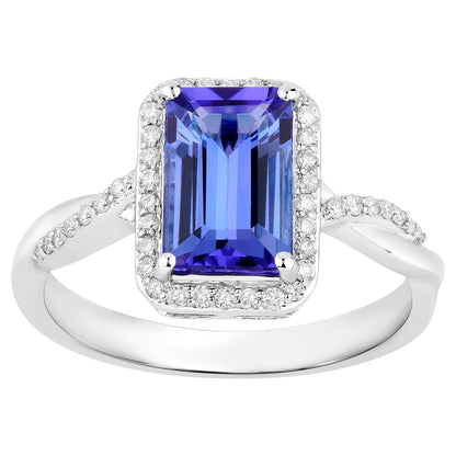 Tanzanite Cocktail Ring Diamond Halo 2.1 Carats Total 14K Gold