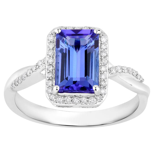 Tanzanite Cocktail Ring Diamond Halo 2.1 Carats Total 14K Gold