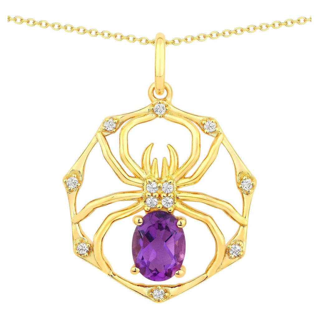 Amethyst Spider Pendant With White Topaz 1.2 Carats Gold Plated Silver