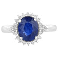 Blue Sapphire Ring With Diamonds 2.76 Carats 18K White Gold