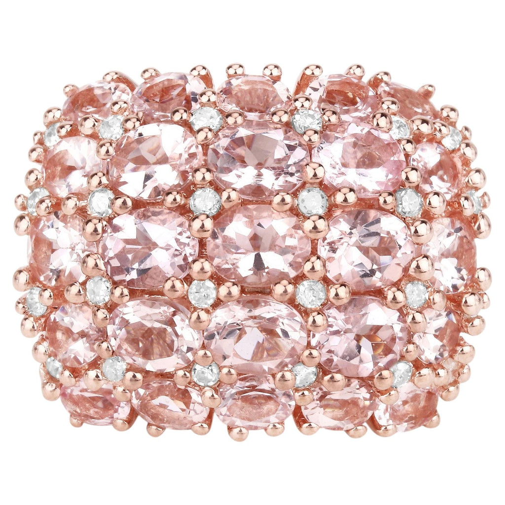 Morganite Ring With Diamonds 5.38 Carats Gold Plated Silver