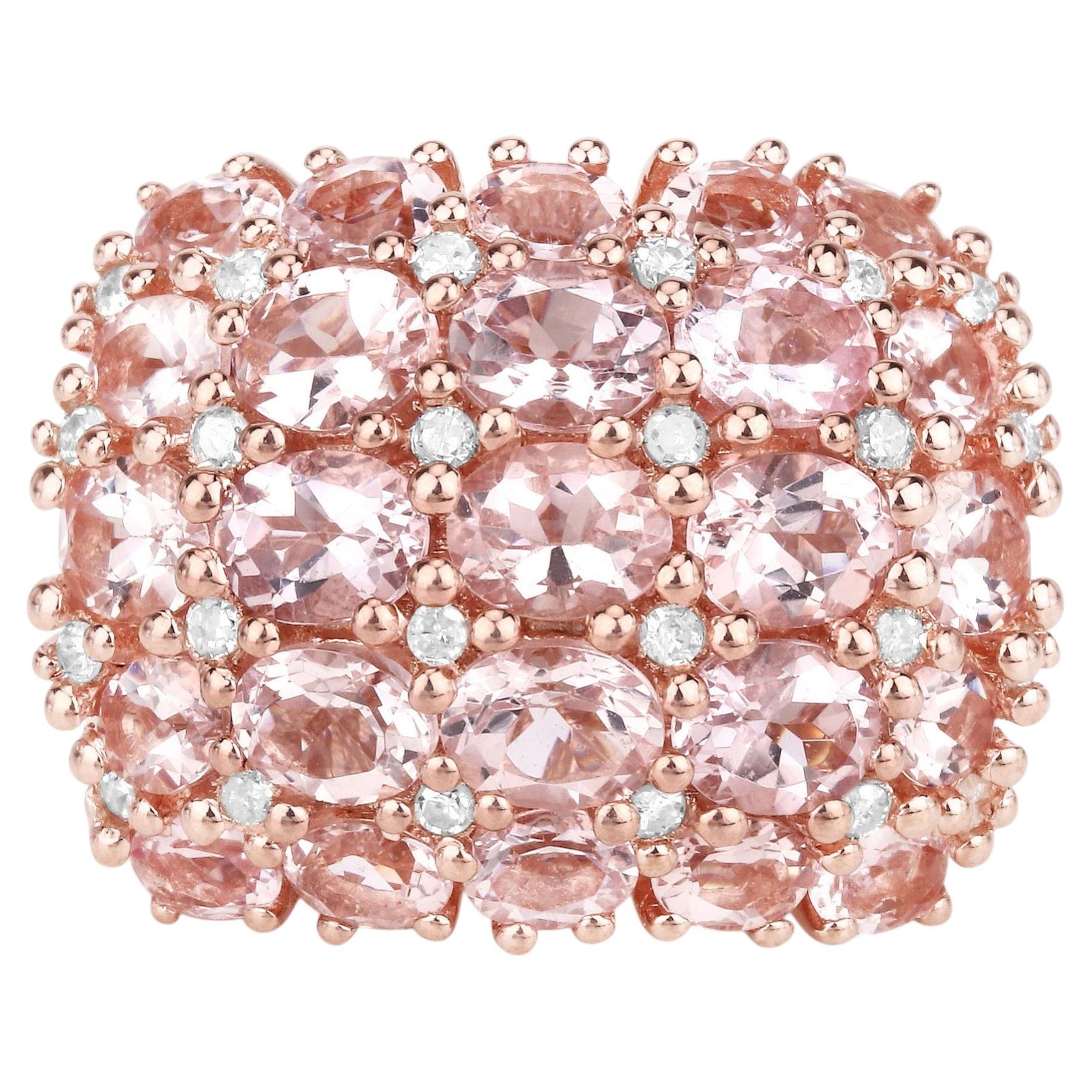 Morganite Ring With Diamonds 5.38 Carats Gold Plated Silver