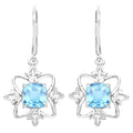Swiss Blue Topaz Dangle Earrings 5.3 Carats Rhodium Plated Silver