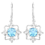 Swiss Blue Topaz Dangle Earrings 5.3 Carats Rhodium Plated Silver