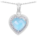 Blue Topaz Heart Pendant With Tanzanite 7.32 Carats Sterling Silver