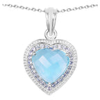 Blue Topaz Heart Pendant With Tanzanite 7.32 Carats Sterling Silver