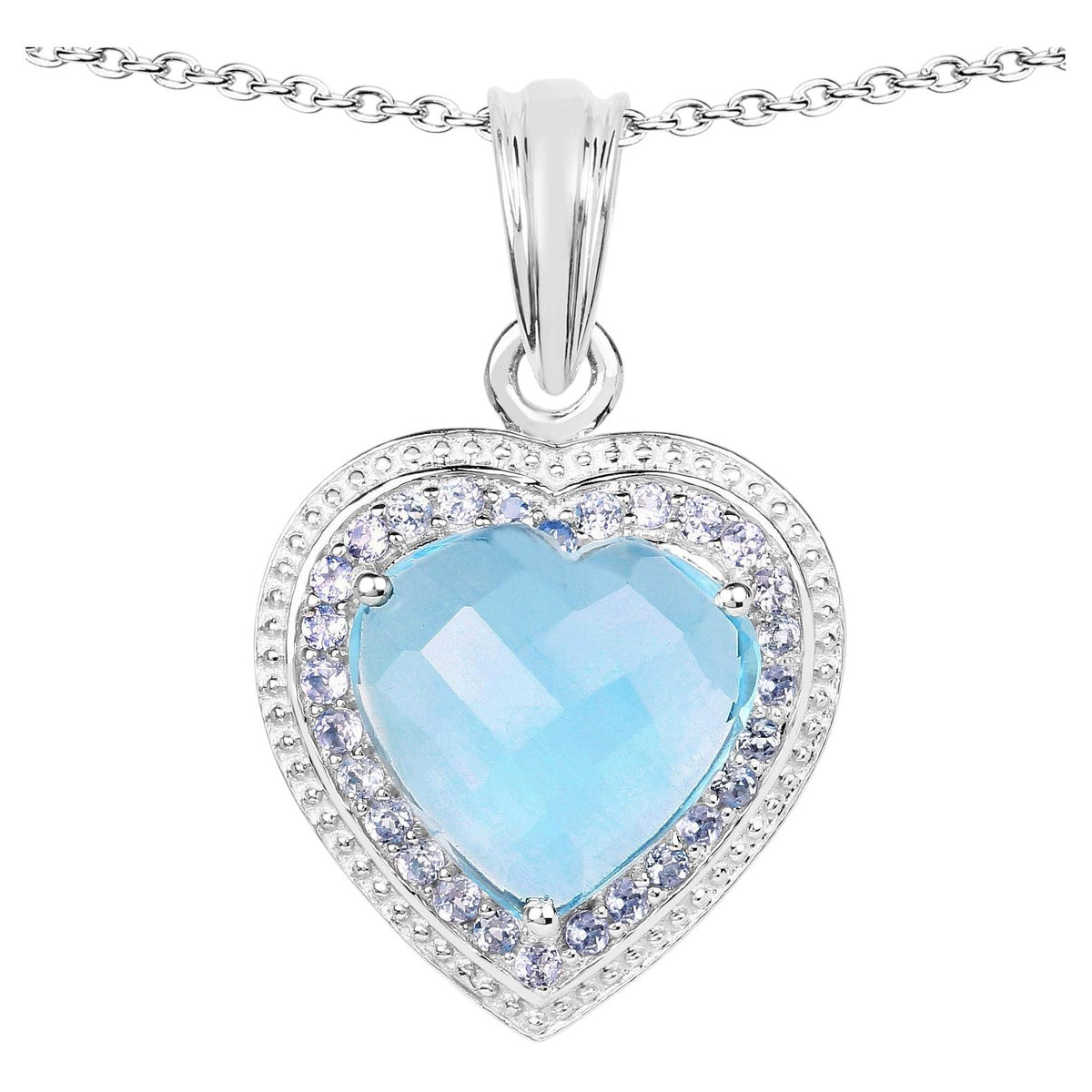 Blue Topaz Heart Pendant With Tanzanite 7.32 Carats Sterling Silver
