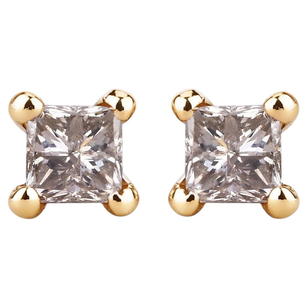 Champagne Diamond Stud Earrings 0.3 Carats 14K Yellow Gold