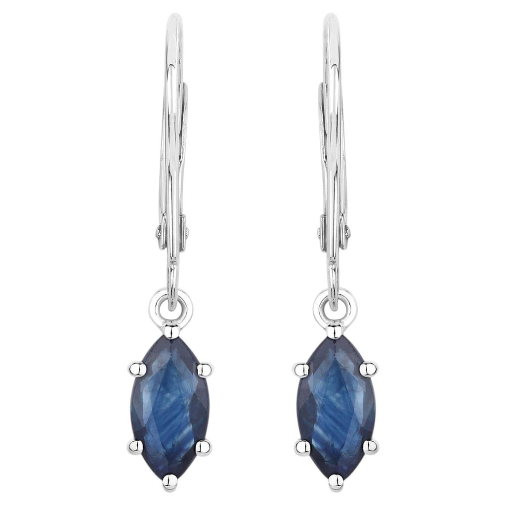 Blue Sapphire Earrings 1.18 Carats 10K White Gold
