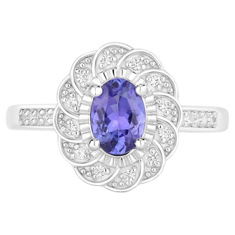 Tanzanite Ring With White Sapphire 0.92 Carats Sterling Silver