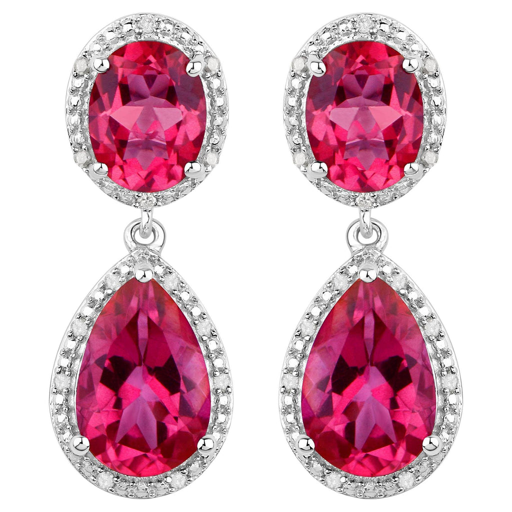 Hot Pink Topaz Earrings Diamond Setting 11.35 Carats Total