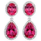 Hot Pink Topaz Earrings Diamond Setting 11.35 Carats Total