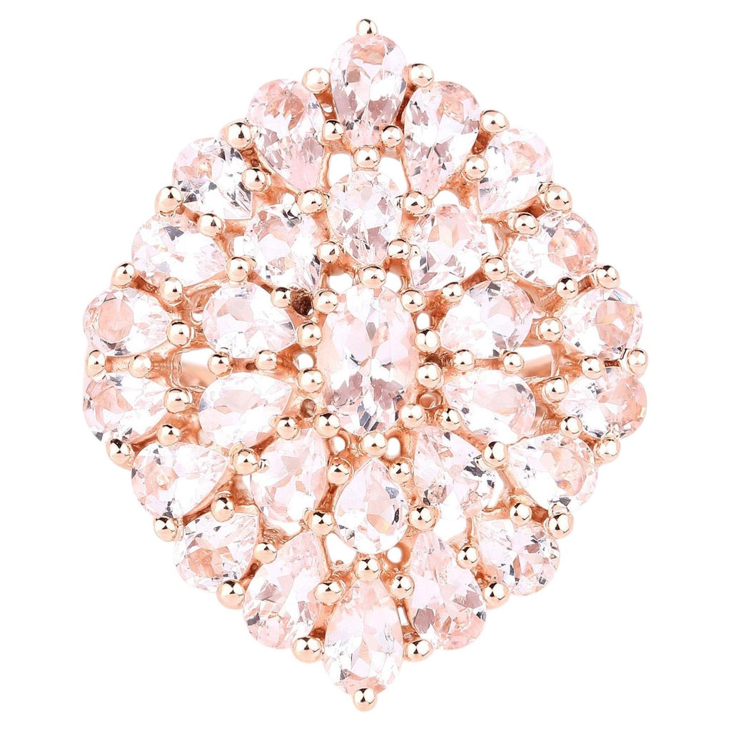 Morganite Flower Ring 4.5 Carats Gold Plated Silver
