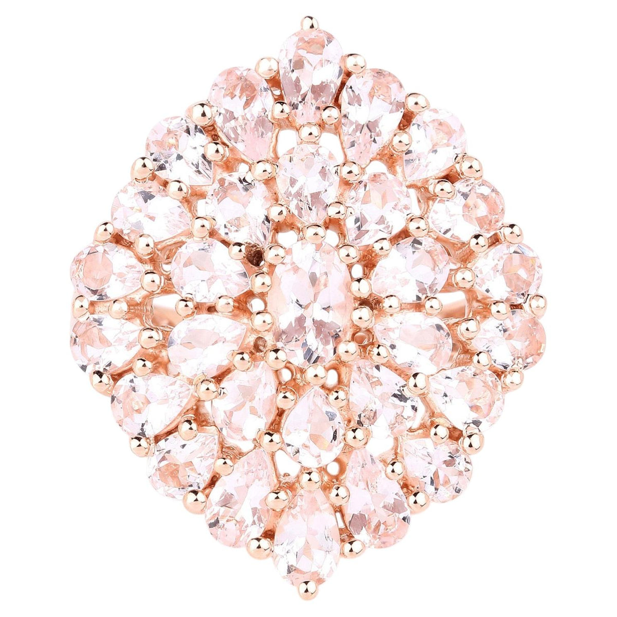 Morganite Flower Ring 4.5 Carats Gold Plated Silver
