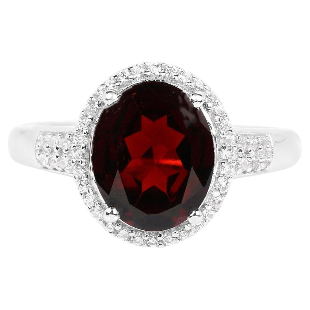 Garnet Ring With White Zircon 3.62 Carats Sterling Silver
