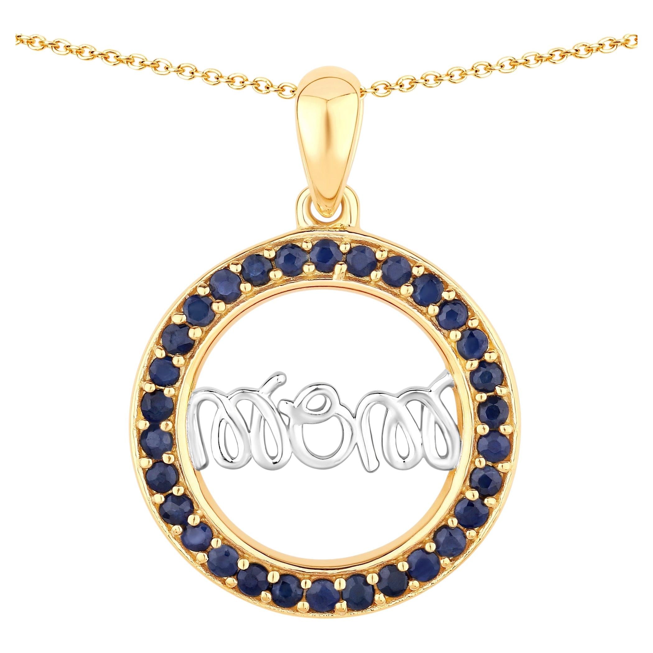 Blue Sapphire Mom Pendant 0.62 Carats Gold Plated Silver