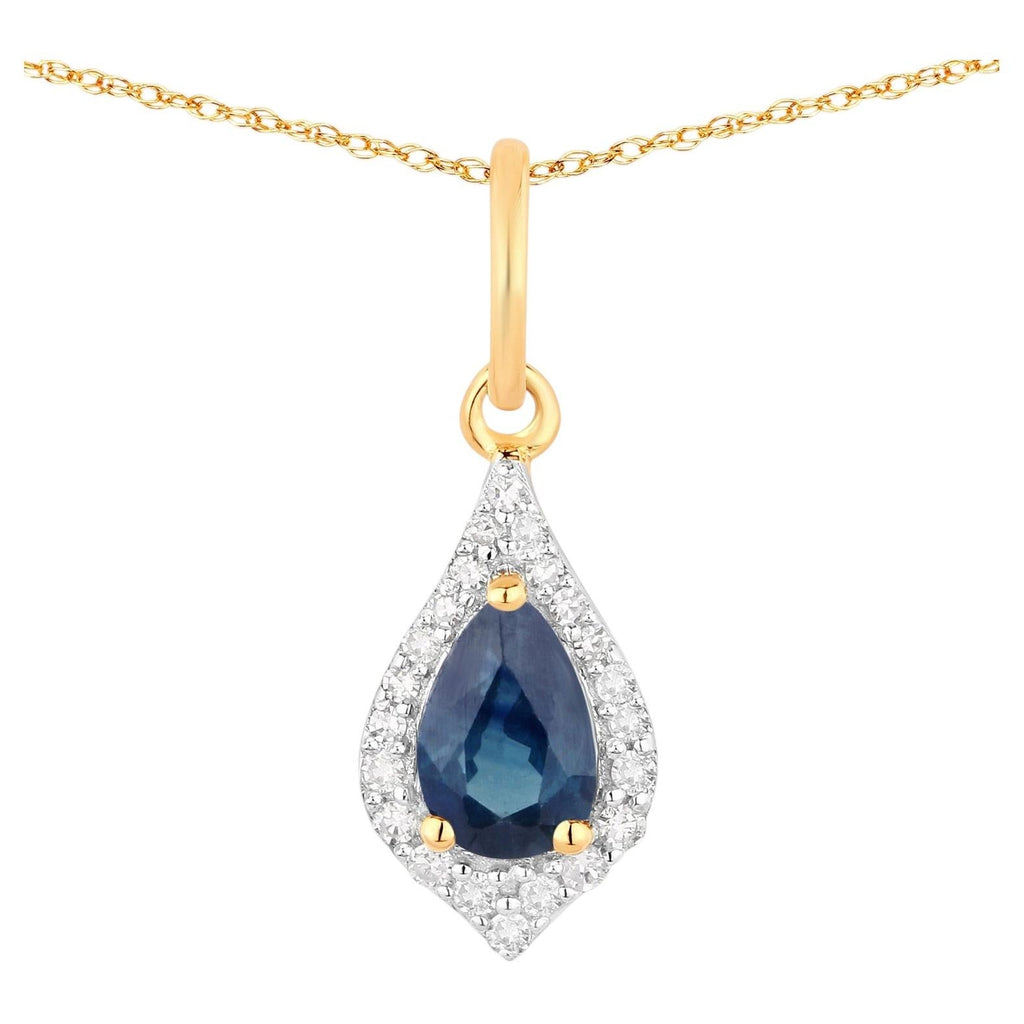 Blue Sapphire Pendant With Diamonds 0.46 Carats 14K Yellow Gold