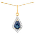 Blue Sapphire Pendant With Diamonds 0.46 Carats 14K Yellow Gold