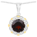 Garnet Flower Pendant With Diamonds 2.3 Carats Sterling Silver