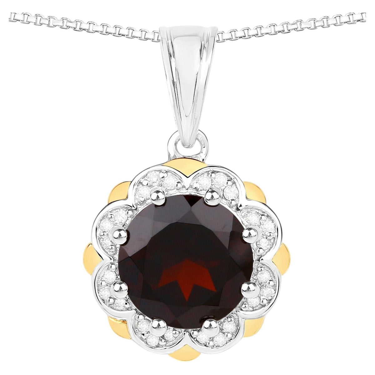 Garnet Flower Pendant With Diamonds 2.3 Carats Sterling Silver