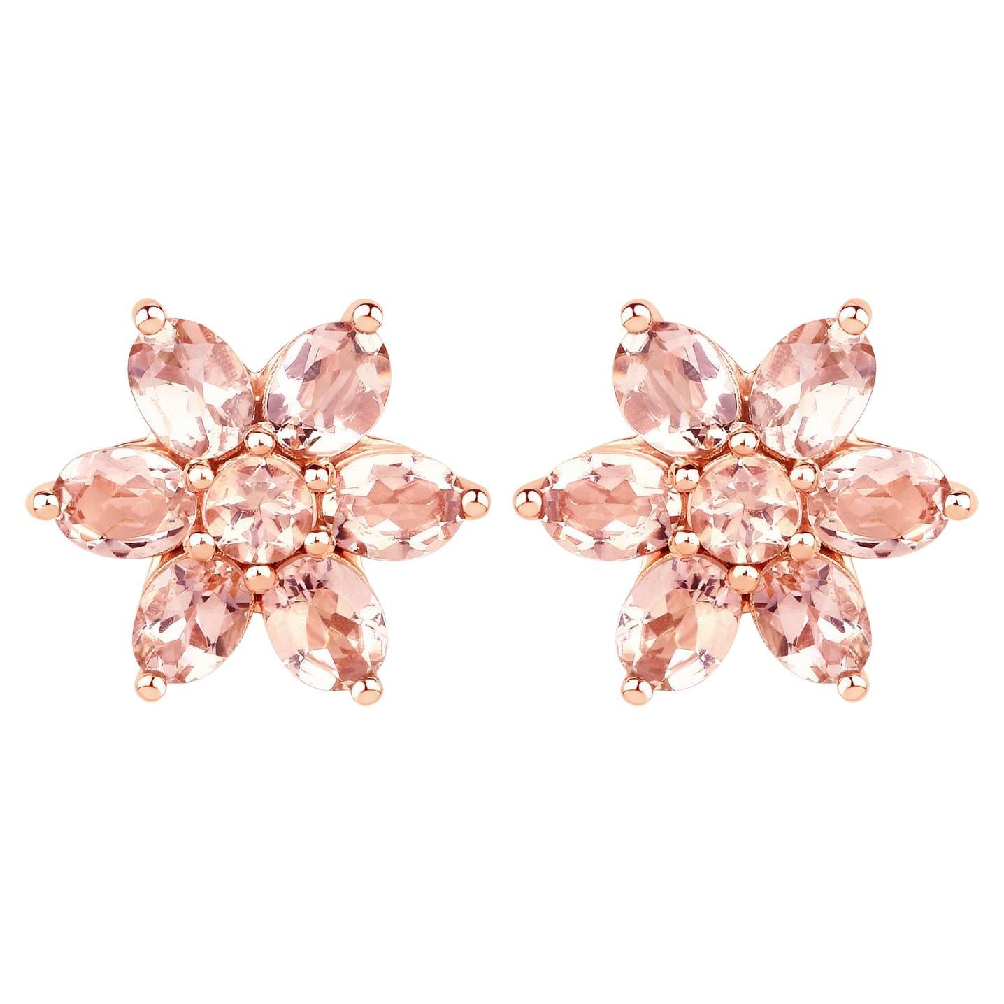 Morganite Stud Earrings 1.94 Carats 10K Rose Gold