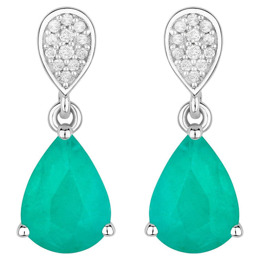 Zambian Emerald Dangle Earrings Diamonds 2.26 Carats 10K White Gold