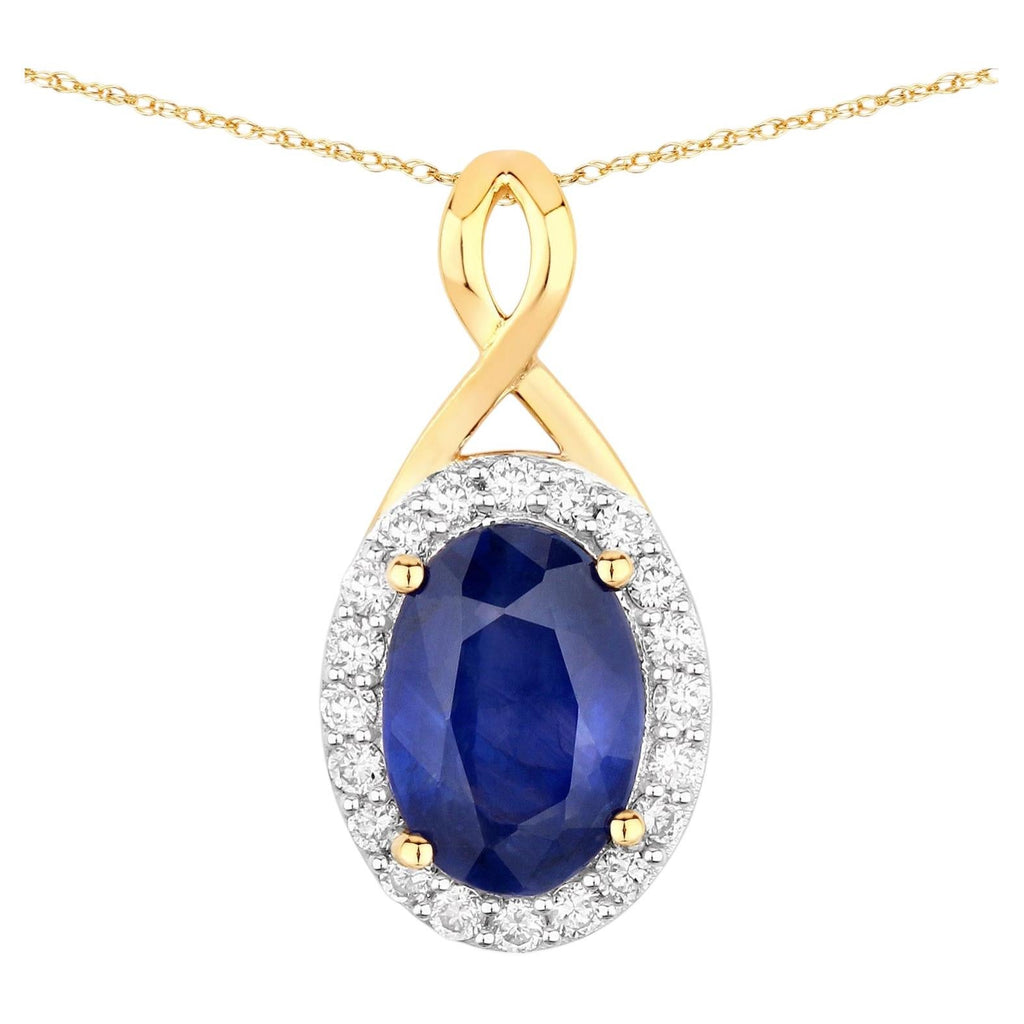 Blue Sapphire Pendant With Diamonds 1.84 Carats 18K Yellow Gold