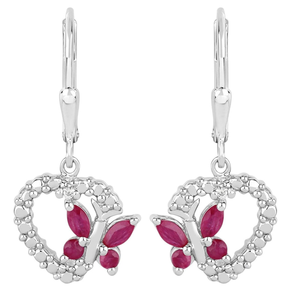 Ruby Butterfly Earrings With White Sapphire 0.52 Carats Sterling Silver