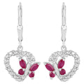 Ruby Butterfly Earrings With White Sapphire 0.52 Carats Sterling Silver