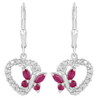 Ruby Butterfly Earrings With White Sapphire 0.52 Carats Sterling Silver