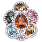 Multicolor Tourmaline Ring With Diamonds 5.02 Carats Sterling Silver