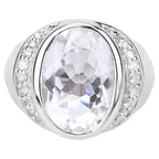 Crystal Quartz Ring With Diamonds 5.34 Carats Sterling Silver