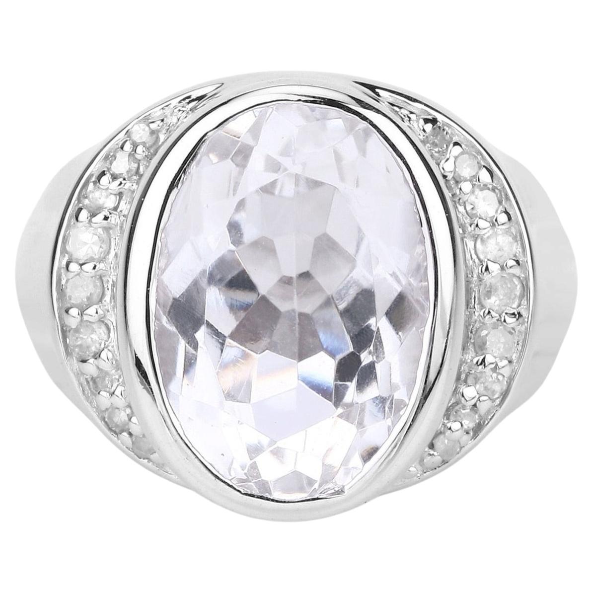 Crystal Quartz Ring With Diamonds 5.34 Carats Sterling Silver