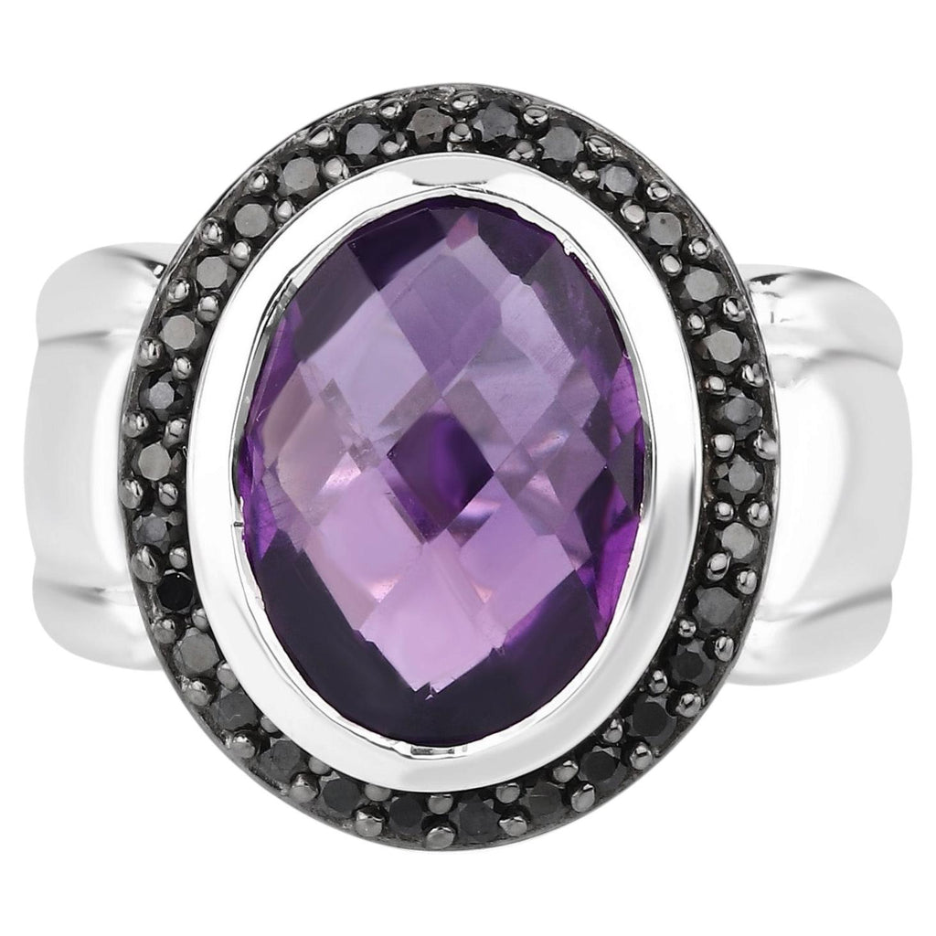 Amethyst Ring With Black Spinel 5.32 Carats Sterling Silver
