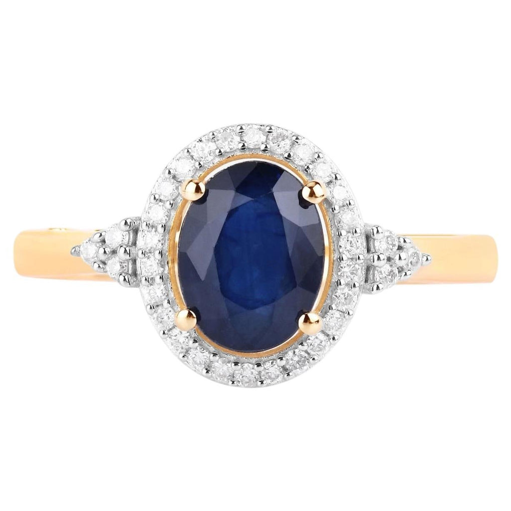 Blue Sapphire Ring With Diamonds 1.66 Carats 14K Yellow Gold